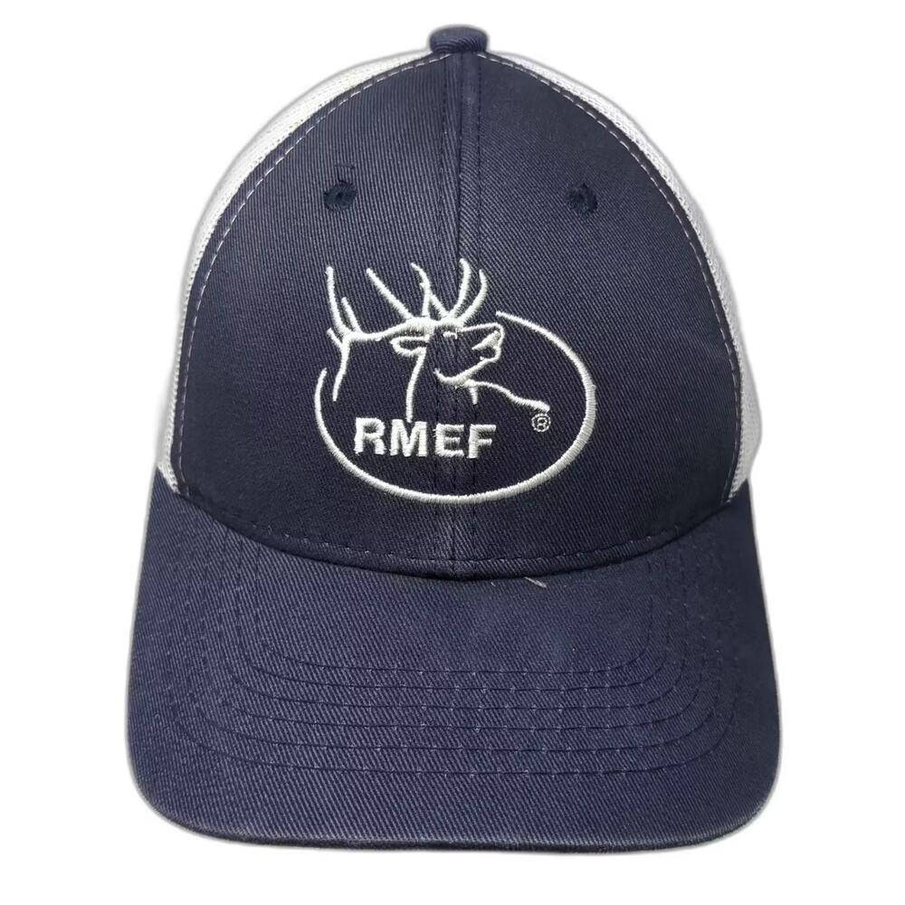 RMEF Trucker Hat Blue White OS Snapback Embroidered Elk Logo Adjustable Cap